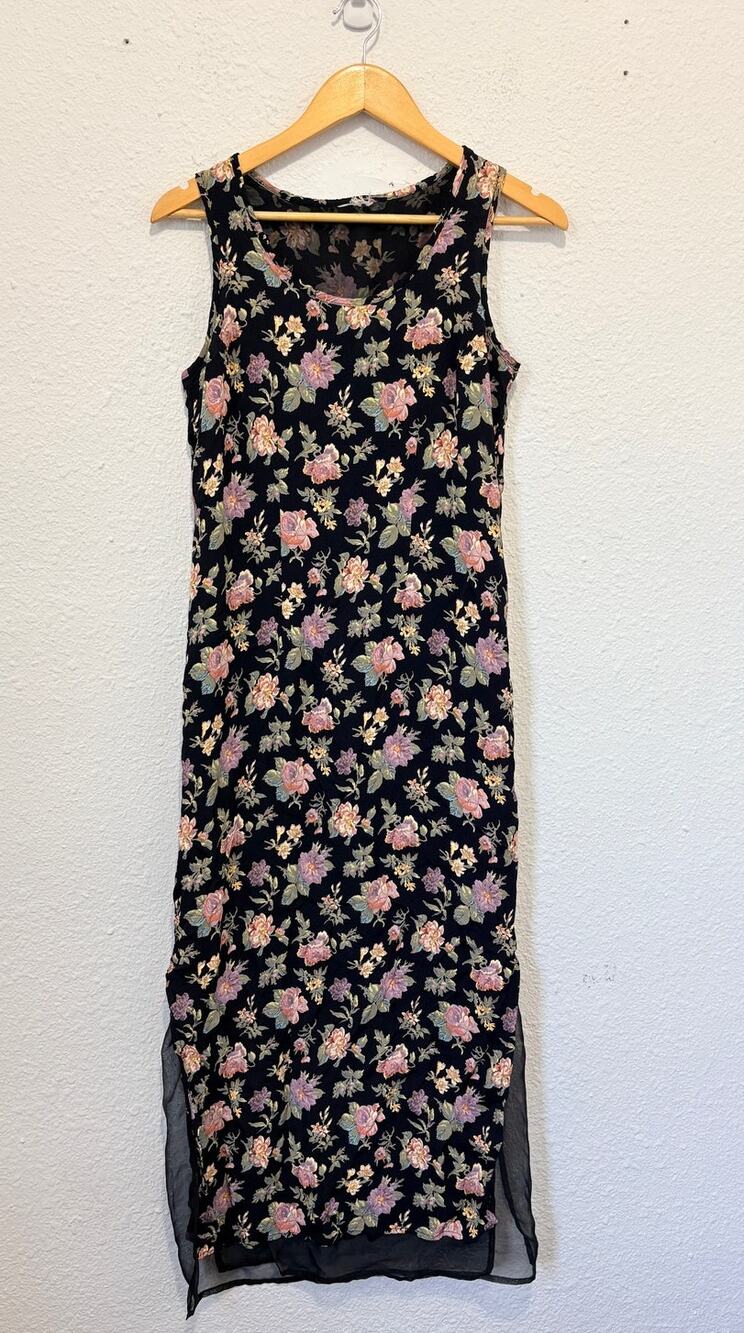 Vintage Floral Maxi Dress Fairy Whimsygoth Cottage Y2K Sleeveless